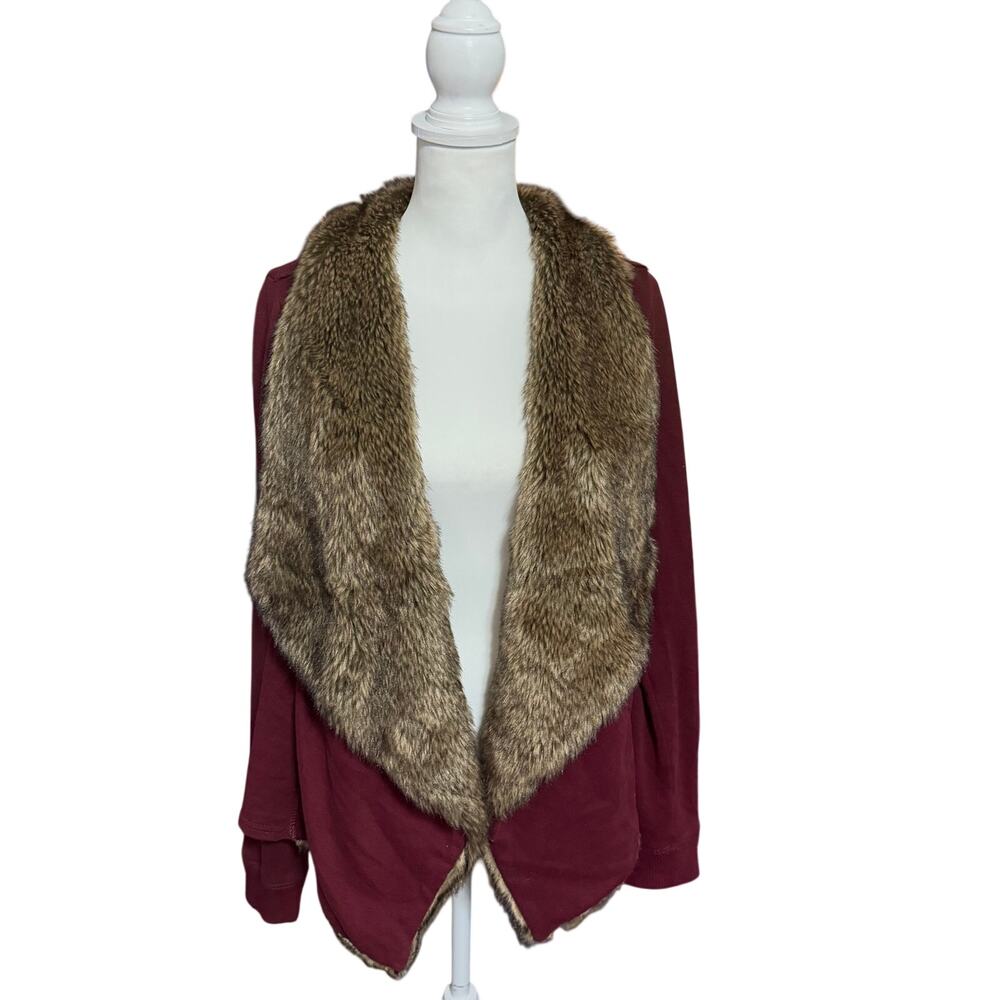Hollister Burgundy Faux Fur Open Cardigan Size Small